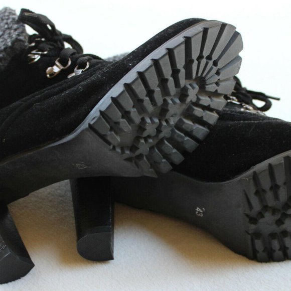 NEW BLACK FAUX SUEDE BOOTS FUR TRIM 3 ½” HEELS WOMENS SIZE 43 / US 10 - Picture 3 of 4